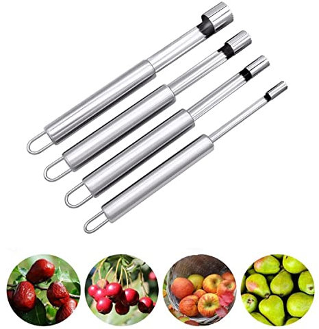 NO Frutta Corer, 4 Pezzi Levatorsoli per Mele Remover Set, Scavino in Acciaio Inox, Torsolo di Frutta, per Mele, Pere, Ciliegie, Giuggiole, Datteri Rossi, per la casa e la cucina Sala da pranzo