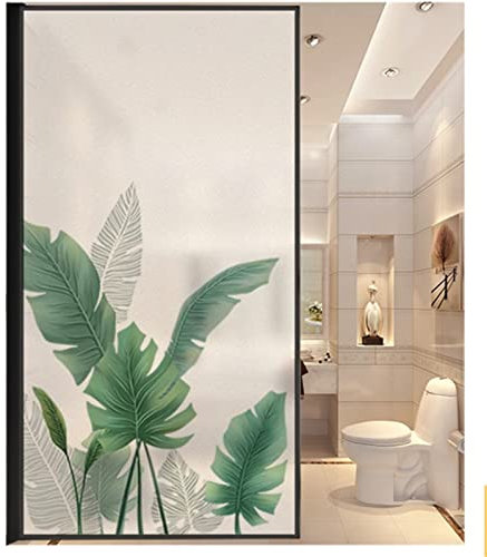 Fensterfolien - Statische 3D-Glasfolie,Blickdicht Sichtschuzfolie,für Fenster Dekorfolie Milchglasfolie Selbsthaftend Anti-UV- grüne Pflanzen(60cmx200cm)