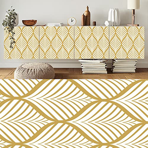 LUO YIYI Golden Leaf Pattern Textured Wallpaper Vinyl Film Self-Adhesive Shelf Liner Removable Countertop Shelf Drawer Cabinet Sticker17.7 in by 118in, M