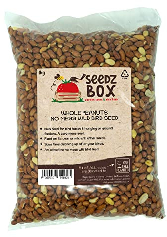 Peanuts For Wild Birds 1kg - Whole Peanuts No Mess Wild Bird Food - Safe Aflatotoxin free - Feed On Its Own or Blend With Bird Food
