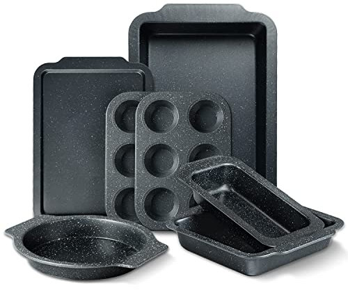 RIOVARM Antiaderente Set di teglie da forno Set di pentole da 7 pezzi Lastre per forno Set da forno Foglio per biscotti Padella per il pane Teglia per muffin torte pagnotta Padella per cupcake