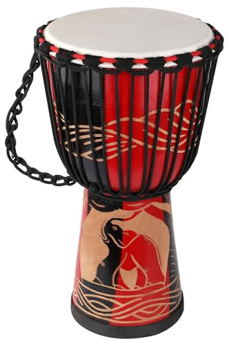 LIEKE Djembe Drum 10'' x 20'' African Drum Carved of Mahogany Goatskin Drumhead Hand Drum for Adults Beginners (Red)