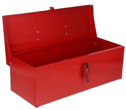 Angoily 1 Stück Blattbox Werkzeugkasten Aus Blech Wasserdichter Behälter Tragbare Rote Werkzeugkiste Werkzeugbehälter Werkzeugkoffer Hardware Harte Schale Metall Eisenblech - 16 x 39 x 13 cm