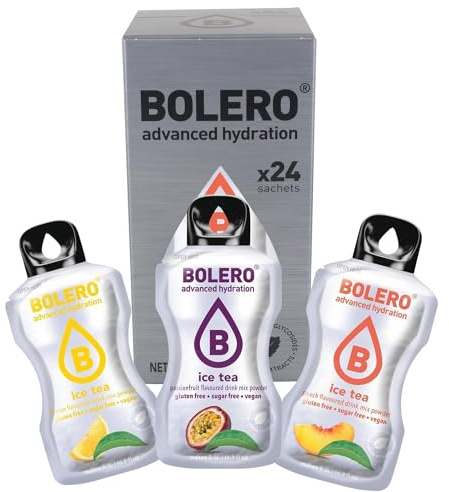 Bolero Drink 24 Bustine mix 3 gr Gusti Diversi Assortimento Ice tea Preparato Polvere Solubile Per Bevanda Fresca in Acqua Prodotto, 72 grammi dolcificato stevia