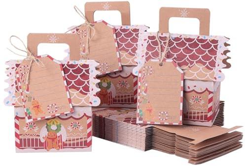 Kinsinder Scatole regalo per feste di Natale, sacchetti per bomboniere di Natale con corde di canapa, decorazioni per feste di Natale (omino di pan di zenzero, 20 pezzi in carta kraft)