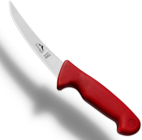 HESTENBERG Solingen Germany Ausbeinmesser gerade & gebogen in Rot, geeignet als Metzgermesser, Schlachtmesser & Fleischmesser (5 Gebogen)