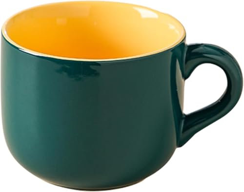 Taza de té de 650 ml, taza de café XXL, taza de cerámica con asa, tazas grandes de café, té, cereales, sopas, café, tazón de porcelana, taza de sopa con asa (verde y amarillo)