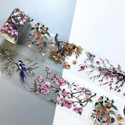 DiiWmme Washi Tape PET Transparent Blumen Sticker selbstklebend Scrapbook Zubehör journaling zubehör Sticker Rolle für Scrapbook Stickers Bullet Journal Fotoalbum Dekoration