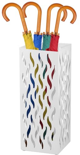 Portaombrelli in metallo scavato, autoportante, rettangolare, multiuso, per bastoni da passeggio, organizer per casa, ingresso, ufficio (bianco)