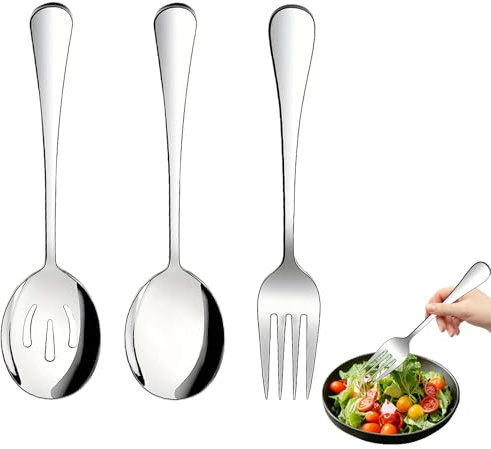 cucchiaio da portata, 3 Pz In Acciaio Inox Utensili da Servizio Grandi Cucchiai di Servizio Slotted Cucchiaio e forchetta di Servizio per Buffet, Party, Banchetto e Riunioni di Famiglia