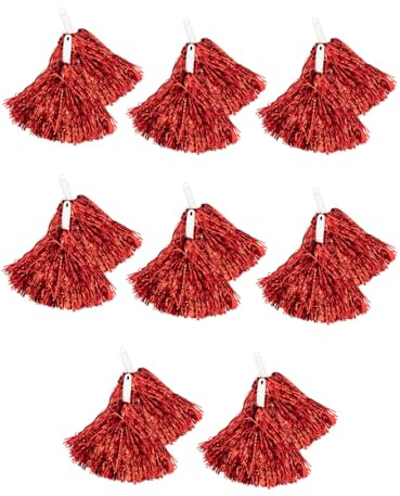 Funidelia | 8 pomponi rossi da cheerleader per donna Cheerleader, Football Americano, Scuola superiore, Professioni - Accessori per Adulto, accessorio per costume - Rosso