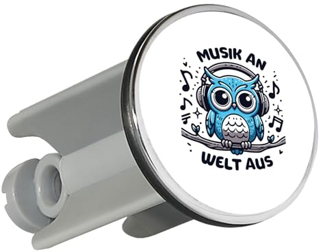 Huuraa Waschbeckenstöpsel Musik an Welt aus Eule 4cm höhenverstellbar Abflussstopfen Geschenkidee