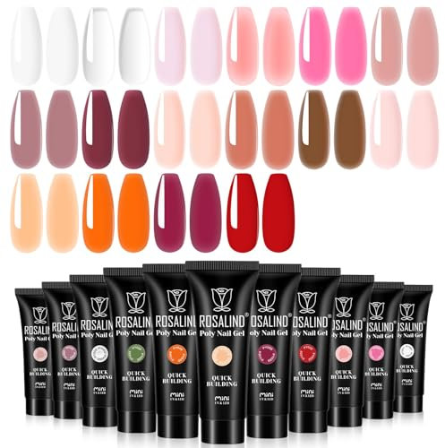 ROSALIND Gel Ricostruzione Unghie 16 Colori 10ml Set, UV LED Poligel per Principiante, Professionale e Salone, Estensione Rapida Acrygel Nail Art Set