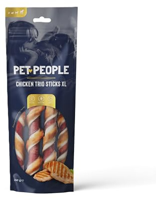 Pet People Chicken Trio Sticks XL 240g, Natural, Grain Free, High Protein, Dental Care, Dog Snacks - 8pc, 80g (1 Bag)