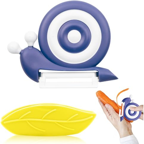 DGMI Sparschäler Linkshänder Kinder, Sparschäler Schnecke, Schäler Linkshänder Kinder, Schnecke Keramik Schälmesser mit Rutschfester Griff und Schutzhülle für Obst, Gemüse, Camping Picknick, Haushalt