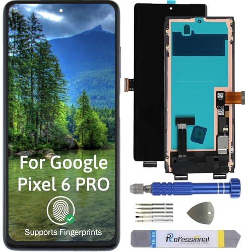 It'Go Full OLED Display für Google Pixel 6 Pro G8VOU mit Fingerabdruck LCD Bildschirm Ersatz Touchscreen mit Werkzeug Schwarz mit Rahmen Hohe Qualität