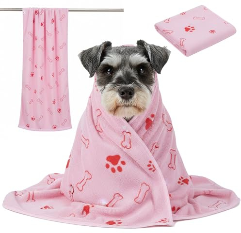 EujRcf Dog Towel for Drying Dogs, Microfibre Dog Bath Towel, 100 x 60 cm/39 * 23.6in Absorbent Dog Drying Robe, for Medium to Puppy Cats, After Bath Drying, Post-Swimming, Travel Blanket
