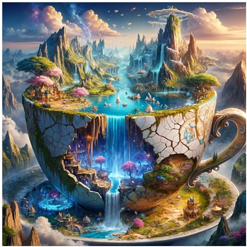 DIADAY 5D Diamond Painting Kits for Adults Landscape, Fantasy Teacup Diamond Art Kits for Beginners, Full Drill Round Gem DIY Arts and Crafts Home Wall Decor Gift 12 x 12 Inches/30x30cm