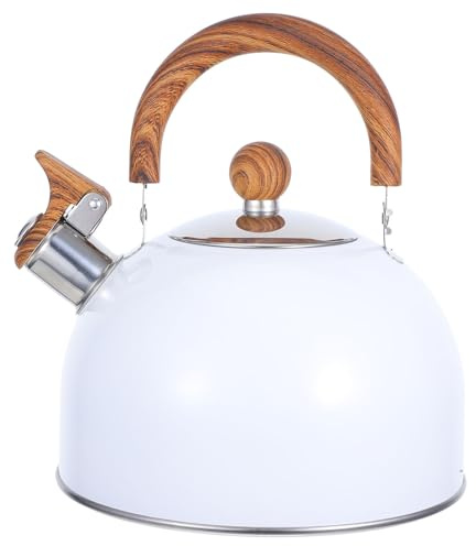 ROMISBABA Tetera Blanca de 2.5l Silbato y Mango Plegable, Hervidor de Agua para Cocina de Inducción y Gas, Hervidor Seguro para Hogar, Cafetería y Restaurante