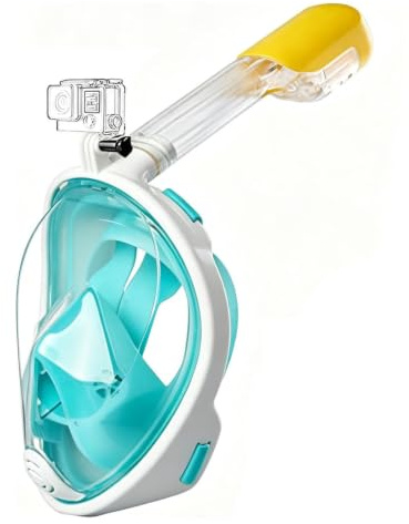 Snorkel Mask Full Face, 180°view Snorkeling Gear with Panoramic Design- Sports Camera Compatible, Diving Mask with Anti-fog and Anti-leak Technology for Adults and Kids