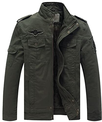 WenVen Chaquetas de Invierno de Algodón para Exteriores para Hombre Abrigos de Estilo Cargo Militar Clásico Chaqueta con Forro de Franela Gruesa Rompevientos Informal Hombre Verde Militar L