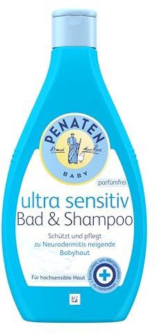 PENATEN Ultra Sensitiv Bad & Shampoo parfümfrei, sehr mildes Baby Shampoo & Badezusatz Waschgel, speziell für hochsensible Babyhaut entwickelt (2 x 400 ml)