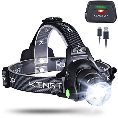 Kingtop Waterproof USB Rechargeable LED Zoomable Head Light Torch Lamp with Internal Lithium Battery