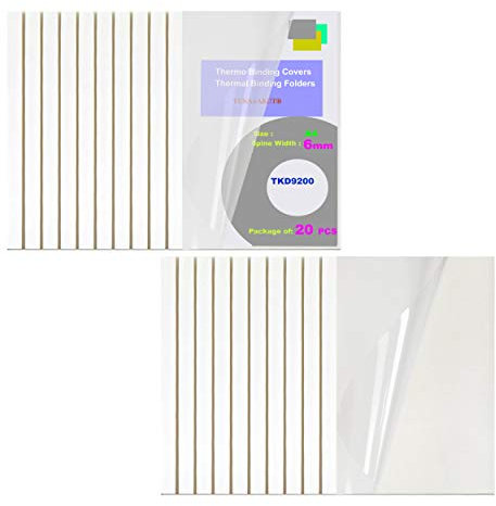 TUKA-i-AKUT [ 20x A4 6mm ] Thermobindemappen A4, Rückenbreite 6 mm, 20 Stück Thermo-Bindemappe für Thermo-Bindemaschinen, Bindergeräte, Binderücken | 20er Pack in Weiß, TKD9200 White A4-20x
