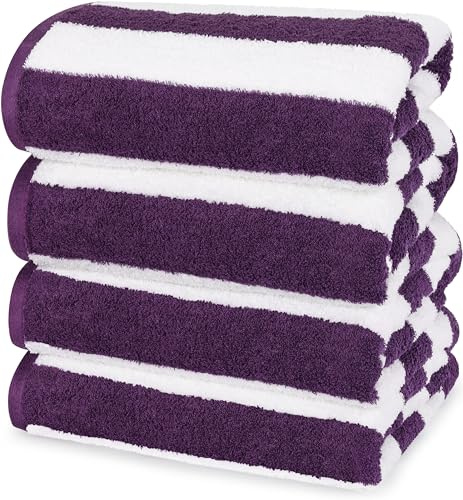 Utopia Towels Cabana Beach Towels 76x152cm, 4 Pack, Cotton, Striped, Plum