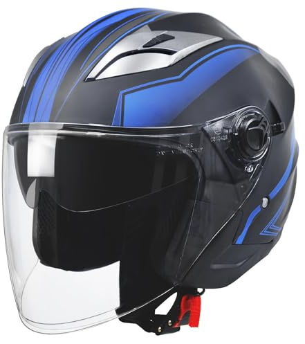 Motorcycle Scooter Helmet,Adult Open-face Motorbike Helmet Double Visor Fashion Personality for Men and Women DOT Approved (Large, Blue)