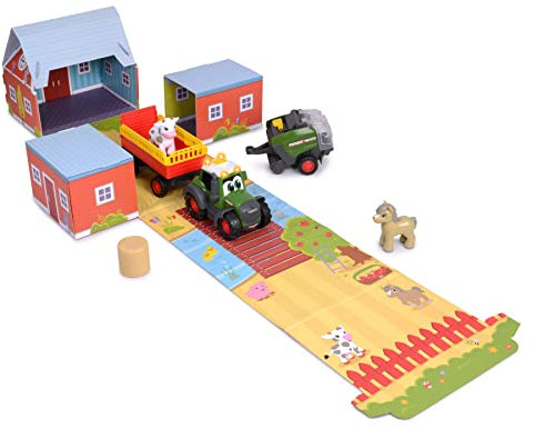 Dickie Toys - ABC Fendt Traktor - mit Anhänger, Heuballenpresse & Tieren (Diorama Set), Spielzeug-Trecker (30 cm) mit Licht & Sound - für Kinder ab 12 Monaten, 204118002ON1, Mehrfarbig