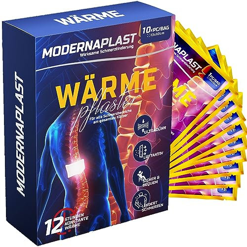 Modernaplast Wärmepflaster 10er Set für Rücken, Nacken und Schulter – 12 Stunden Angenehme Tiefenwärme, Rückenwärmer – Körperwärmer Selbsthaftend und Luftaktiv, Schmerzregulierend