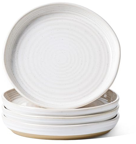 LE TAUCI 8 Inch Ceramic Salad Plates Set of 4, Modern White Appetizer Plates for Kitchen, Small Dessert Plates, Microwave & Dishwasher Safe Dinnerware Sets, Scratch Resistant - Arctic White