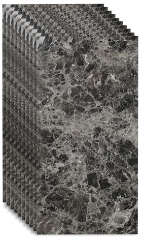 Väggpaneler i marmordesign, 60 x 30 cm, väggbeklädnad, självhäftande, PVC, 10 st. (mörk marmor)