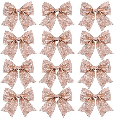 SULOLI 12 lazos de Navidad, decoración para árbol de Navidad, color rosa