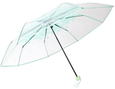 Parapluie Transparent Girls Cherry Blossom Umbrella Trois Folds Transparent Parapluie Pliant avec du Vent Compact Voir à Travers Le Parapluie pour Les Accessoires de Voyage Green, Parasol Umbrella