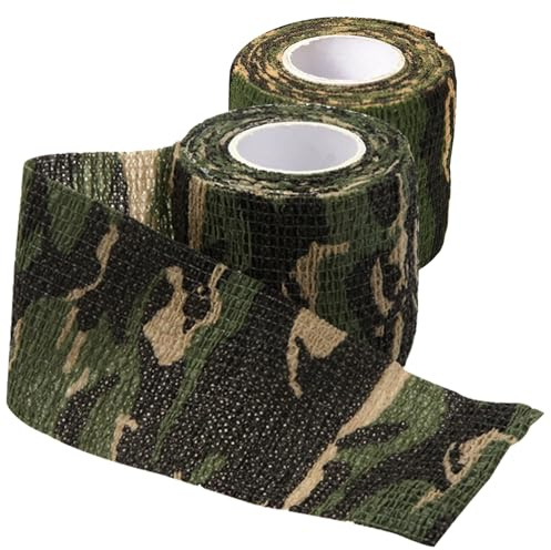 Pesoncarl camo hockeytejp, kamouflagetejp, 2 st 4,5 m lång självhäftande kamouflagefodral, elastisk kamouflageband, skärbar återanvändbar kamoformad tejp för utomhussport, klättring, camping
