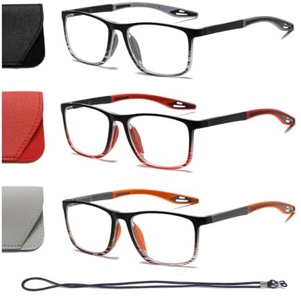 Hubeye TR90 Sports Reading Glasses for Men and Women Square Comfortable Flexible Blue Light Blocking Computer Readers 2.50