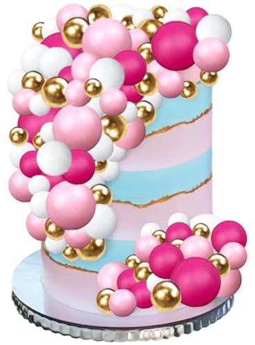108 Piezas de Bolas para Decoración de Tartas, Mini Globos, Palitos para Decoración de Tartas, Bolas de Espuma, Púas para Tartas para Bodas, Fiestas, Cumpleaños (Blanco, Rosa, Dorado)