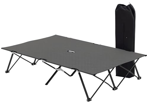 Outsunny Double Camping Bed Camping Cot Foldable Sunbed Outdoor Patio Sleeping Bed Super Light with Carry Bag (Charcoal Grey)