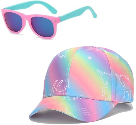 KUMSODE Cappellini da Baseball per Bambine, Occhiali da Sole Polarizzati Regolabile Cappello Baseball Protezione UV Berretto per Ragazza Estivo Regalo