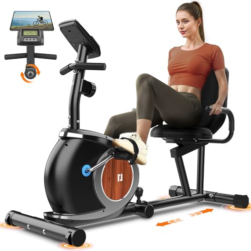Cyclette Da Casa Con 16 Livelli Di Resistenza Magnetica, Monitor Digitale LCD, Sedile Confortevole Regolabile Ergonomica Recumbent Ergometro Per Adulti Anziani Ciclismo Fitness Fino a 120 KG (Nero)