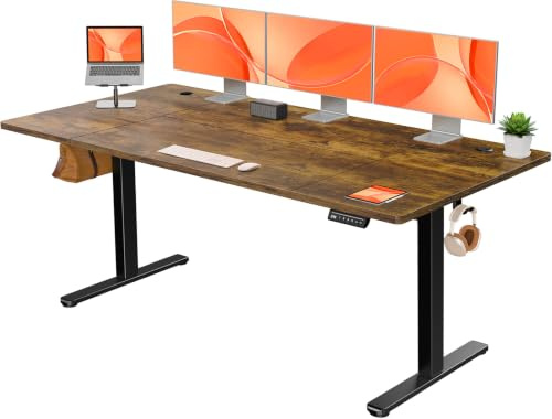 ErGear Elektriskt höjbart skrivbord, 160 x 80 cm, brun | Elektrisk passform 72–118 cm, 4 minnen, 80 kg, <55 dB, stabil, krokar och kabelgenomföringar, monterad bräda.