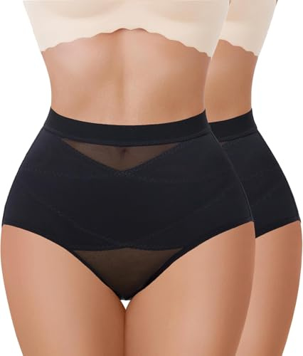 Nebility 2 Pezzi Guaina Contenitiva Donna Pancia Piatta Pancera Contenitiva Modellante Snellente Pantaloncini Intimo Mutande Contenitive Modellanti Slip Dimagrante Shapewear (Nero+Nero, L)