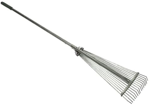 Scopa/Rastrello per Foglie Regolabile – 15 Denti in Acciaio Zincato, Manico Telescopico 126–160 cm Antiscivolo – Ideale per Giardino