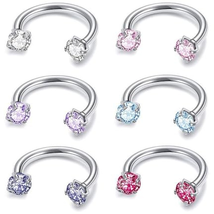 XFSRG 6 Pezzi Piercing Naso a Ferro di Cavallo con Cristalli Brillanti Septum Nostril Piercing Acciaio Chirurgico Anello Aperto Orecchini Cerchio Orecchio Gioielli Corpo