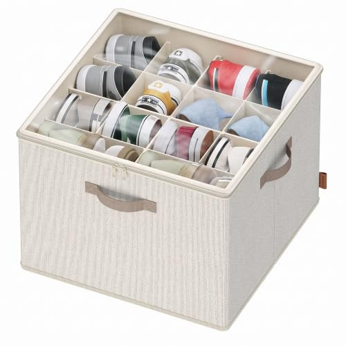 SONGMICS Organizador de Zapatos, para hasta 16 Pares de Zapatos, Ahorra Espacio, Separadores Ajustables, Apilable, Tapa Transparente, para Armario, Beige Capuchino LSP621LH01