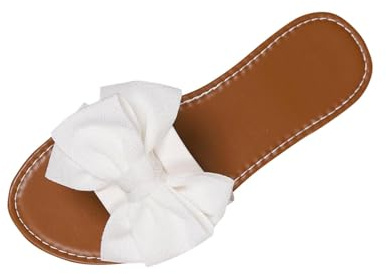 Bow Knot Flat Sandals for Women Wide Fit Flip-Flops Faux Leather Open Toe Slides Non Slip Soft Sole Dress Slide Flats Summer One Strap Slip On Slippers Elegant Casual Party Daily Footwear