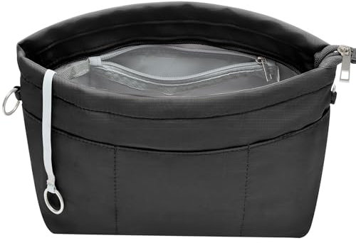 HyFanStr Handtaschen Organizer Nylon, Taschenorganizer Tasche in Tasche Organizer Innentaschen für Handtaschen mit Schlüsselkette,Schwarz,Extra Groß