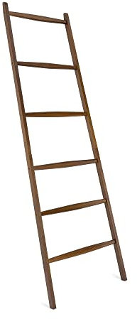 Navaris Escalera toallero de Madera - Perchero Organizador con 6 peldaños - Porta Toallas para apoyar en la Pared - Toallero de pie Vintage - 1,7 m
